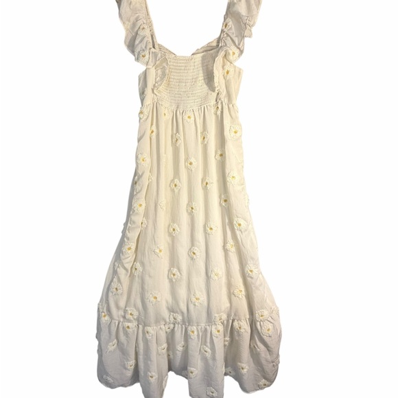 Storia Cream Floral Eyelet Maxi Dress with Bow Front Ruffle Straps Lrg - Picture 5 of 13